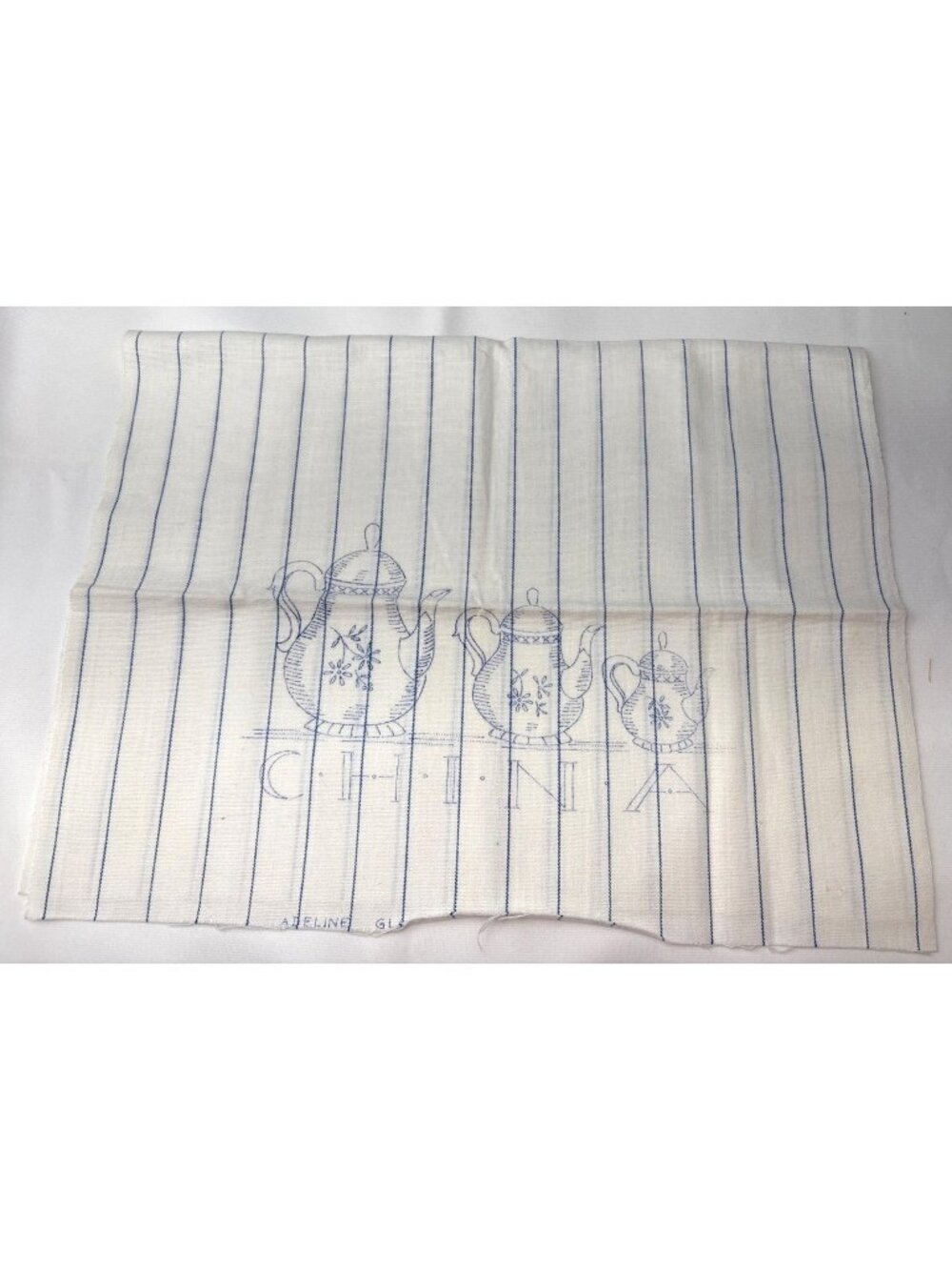 Adeline Glass Towel No. 610 China" Stamped Embroidery Design White Blue 16"x24